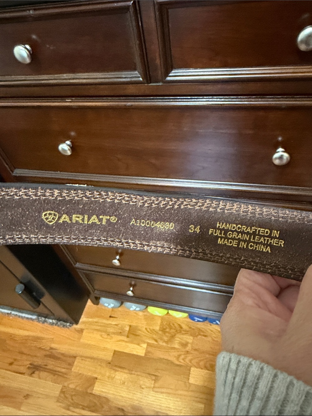 Ariat Brown Leather Belt with Gold Logo Stitching size 34